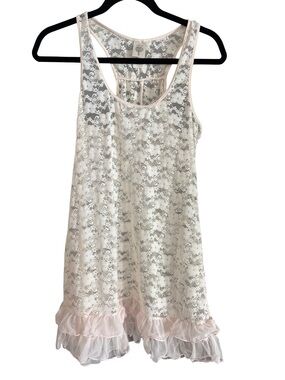 In Bloom Lace Tunic Ruffle Hem Sheer Racerback Boho Cream Small